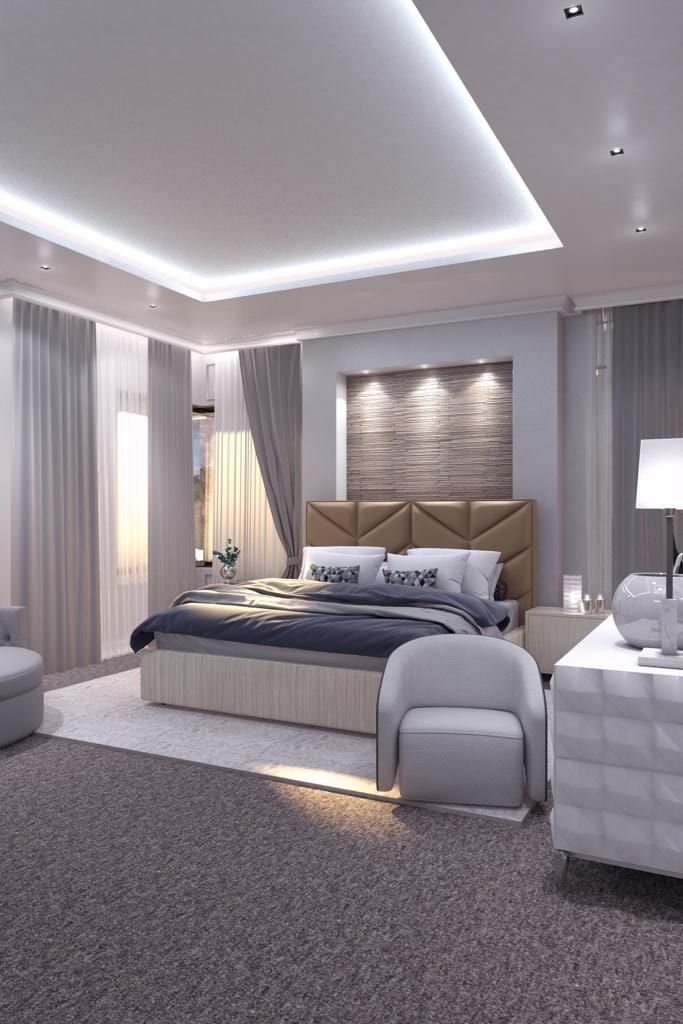 Luxury bedroom with artwork — 3D render by 3A Design Solutions