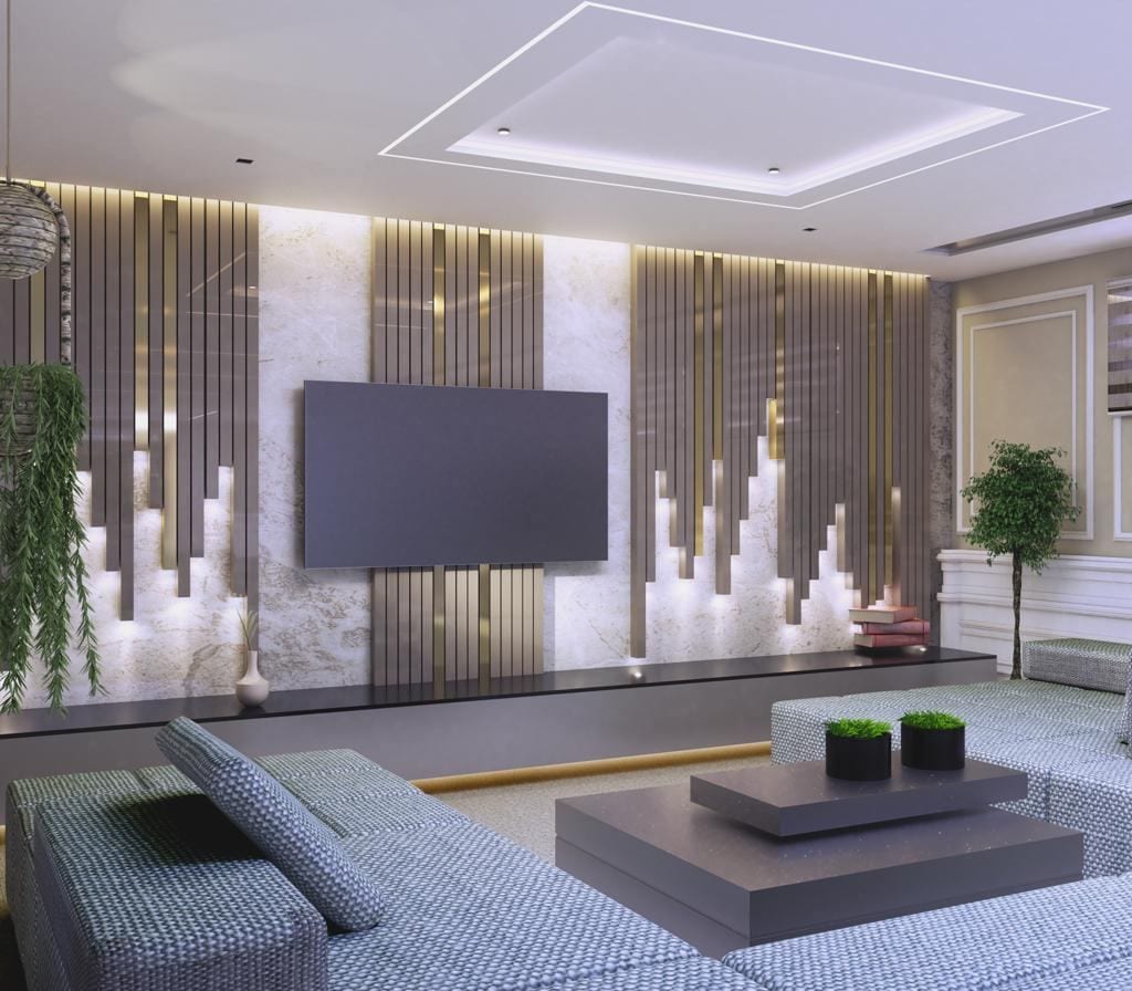 Feature TV wall living room — 3D render by 3A Design Solutions